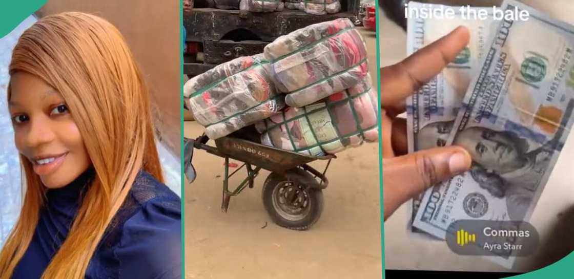 Lady who sells Okrika finds money in bale of clothes.
