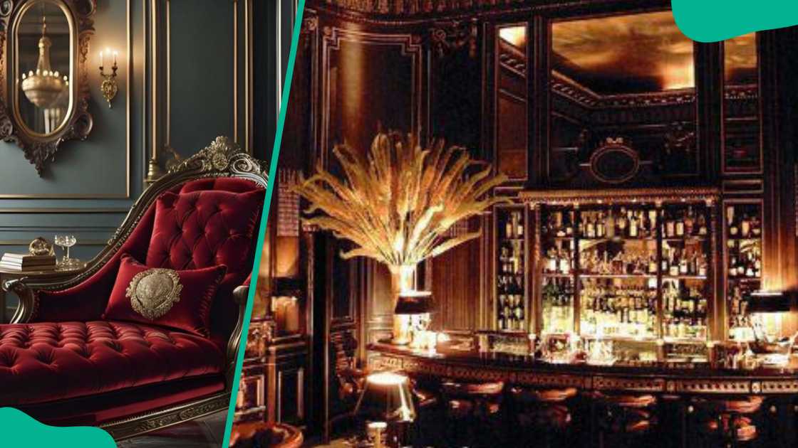Red velvet chaise lounge Photo: Tatiana Gutyrchik; and Bar 228 in Le Meurice Hotel, Paris, France (Modified by author)