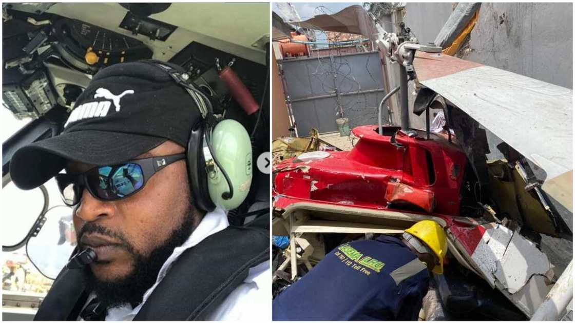 A collage of the pilot the crashed part of the helicopter. Photo source: Instagram/Gloria A collage of the pilot the crashed part of the helicopter. Photo source: Instagram/Gloria