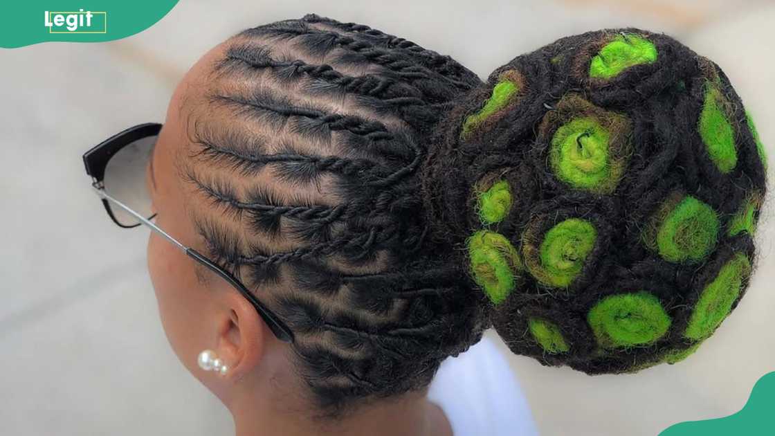 Emerald swirl braided loc bun Emerald swirl braided loc bun