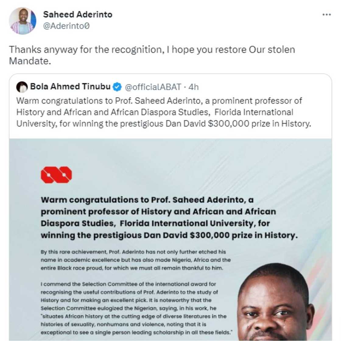 Parody account interacting with Tinubu Parody account interacting with Tinubu