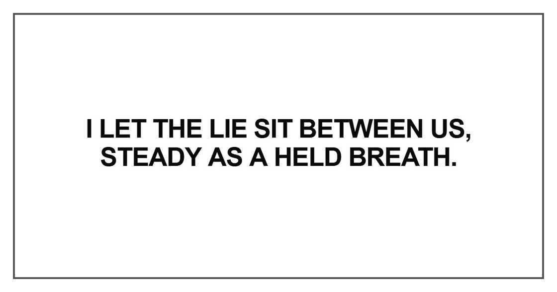 I let the lie sit between us, steady as a held breath I let the lie sit between us, steady as a held breath