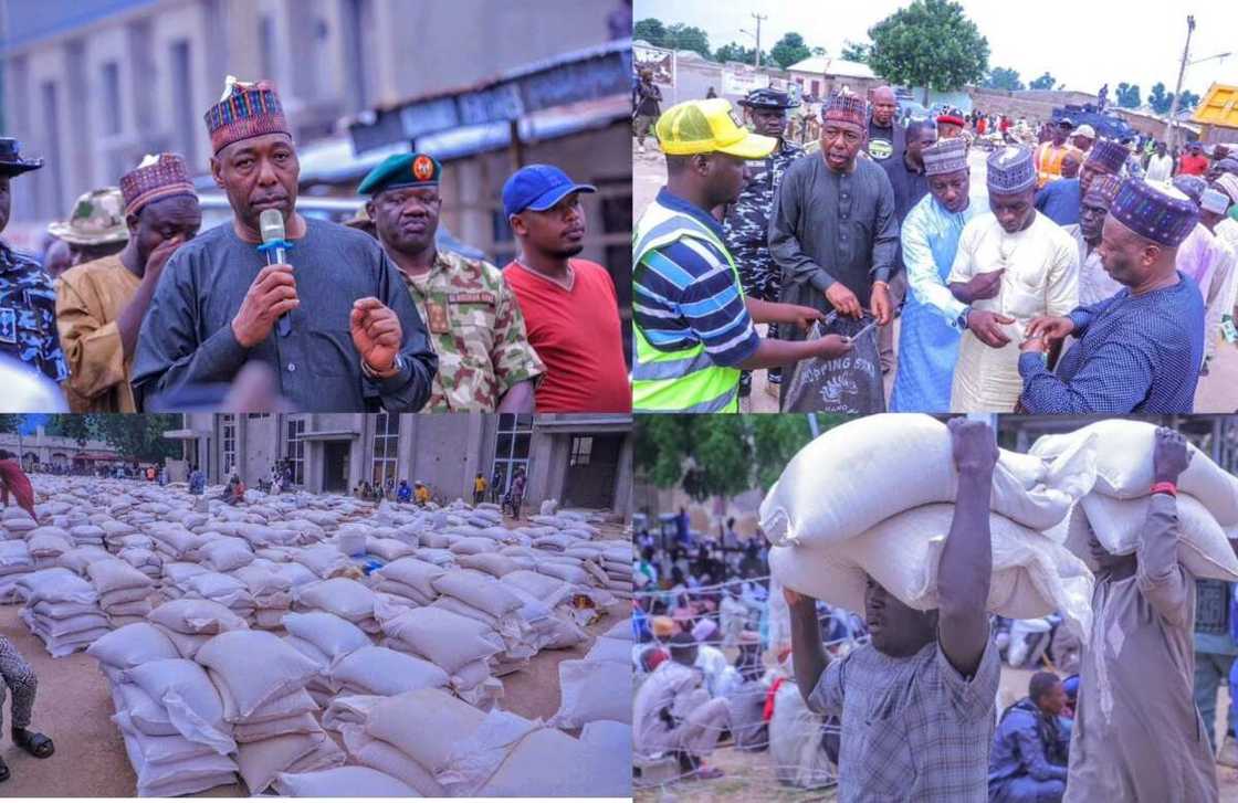 Zulum ya yi rabon kayayyakin abinci a Gwoza Zulum ya yi rabon kayayyakin abinci a Gwoza