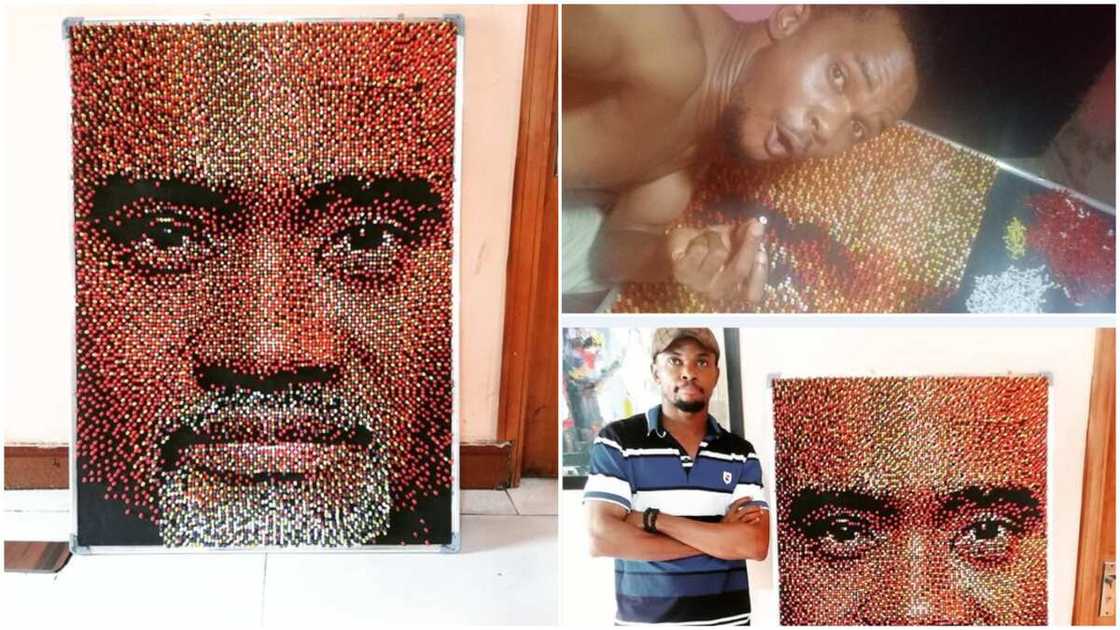 The artwork was done with many colours of pushpins. The artwork was done with many colours of pushpins.