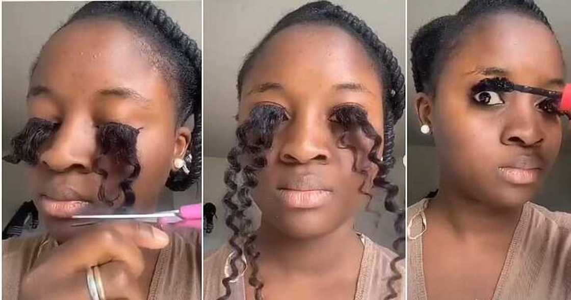 Lady fixes long eye lashes, human hair Lady fixes long eye lashes, human hair