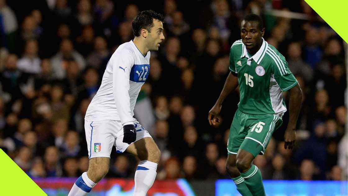 Solomon Kwambe playing for the Super Eagles against Italy in 2013. Solomon Kwambe playing for the Super Eagles against Italy in 2013.