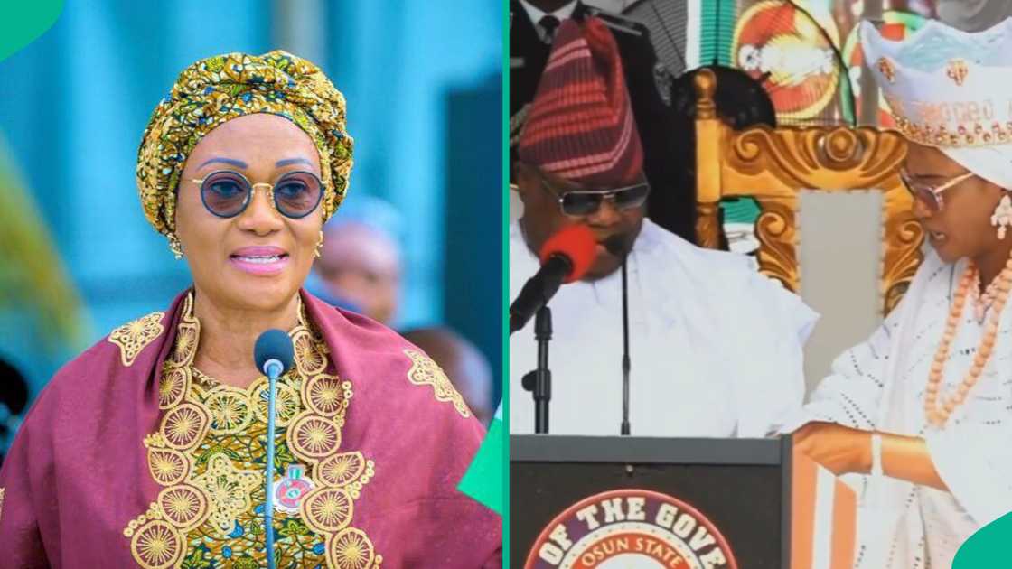 A lady agrees with Remi Tinubu's action towards Ademola Adeleke at the coronation anniversary of Ooni of Ife. A lady agrees with Remi Tinubu's action towards Ademola Adeleke at the coronation anniversary of Ooni of Ife.