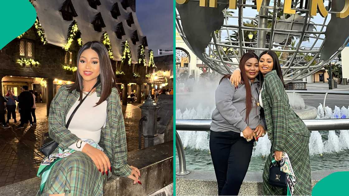 Regina Daniels and mother visit Universal studios.