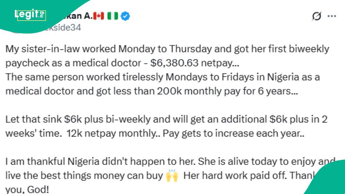 Man shares how much his sister-in-law earns as salary in Canada. Man shares how much his sister-in-law earns as salary in Canada.