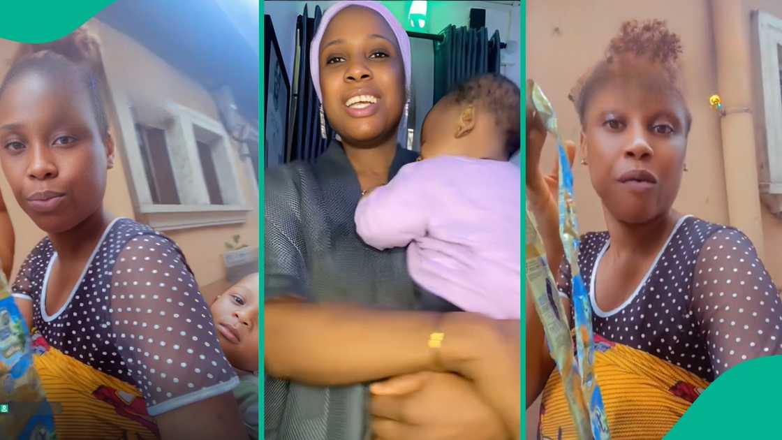 mother reacts after her child took a roll of powdered milk from a shop