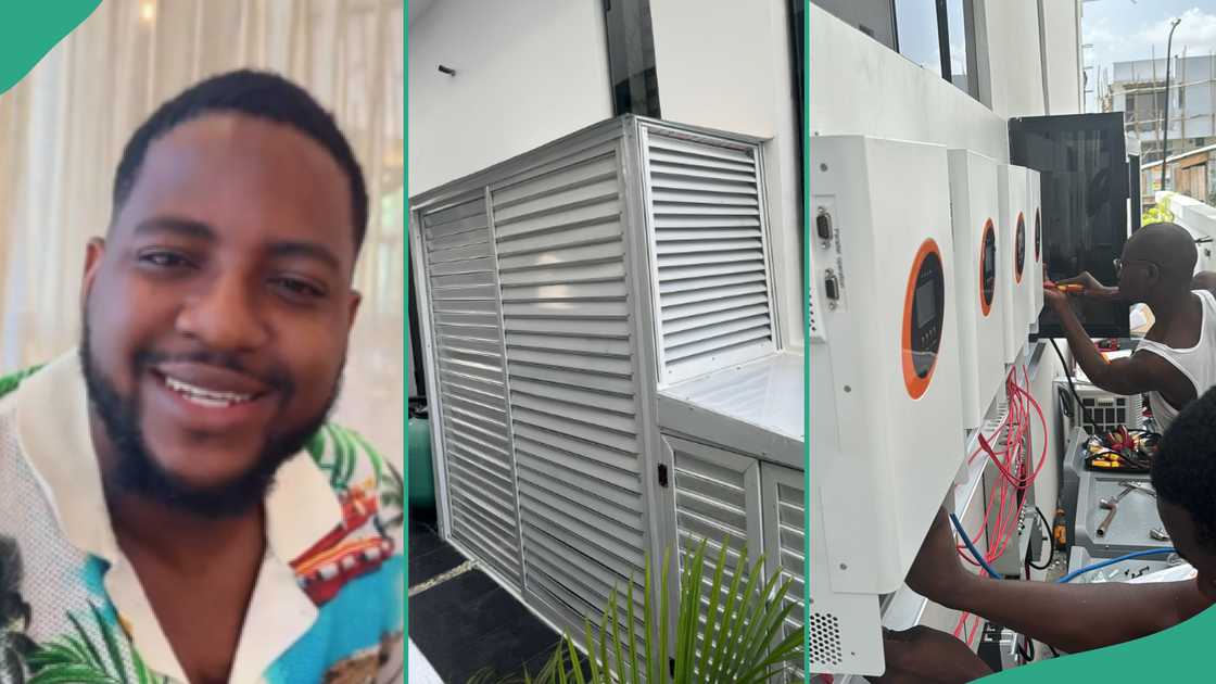 Man installs solar electricity in Nigeria. Man installs solar electricity in Nigeria.
