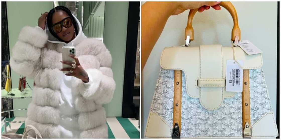 Photos of Tiwa Savage and the bag. Photos of Tiwa Savage and the bag.