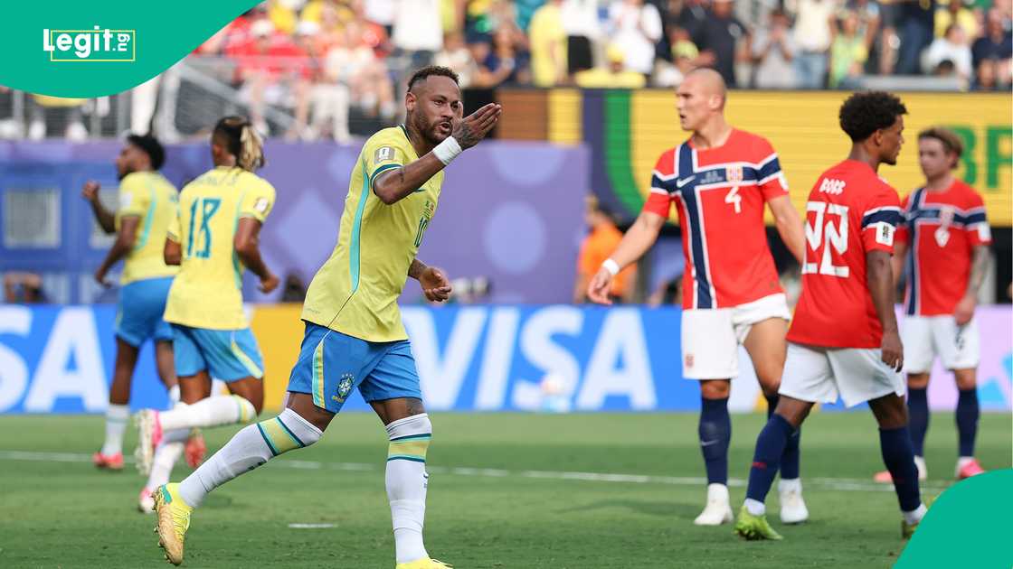 Neymar celebrates after converting a penalty for Brazil against Norway. Photo by Buda Mendes Neymar celebrates after converting a penalty for Brazil against Norway. Photo by Buda Mendes