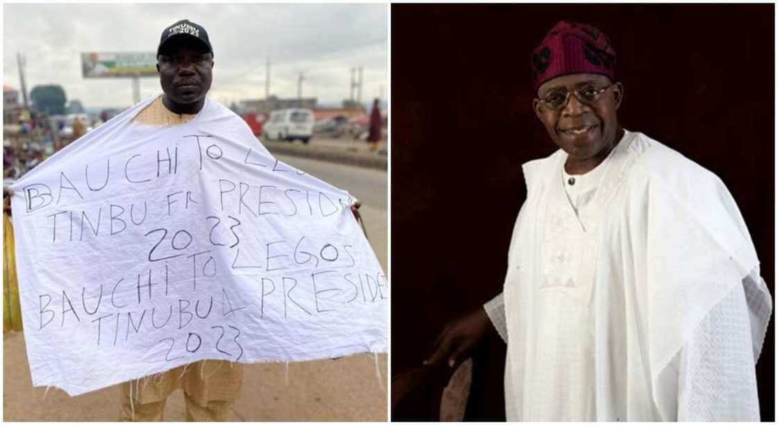 Nigerian man named Alhaji Usman Madaki starts to trek from Buachi state to Lagos state to campaign for Asiwaju Bola Ahmed Tinubu. Nigerian man named Alhaji Usman Madaki starts to trek from Buachi state to Lagos state to campaign for Asiwaju Bola Ahmed Tinubu.