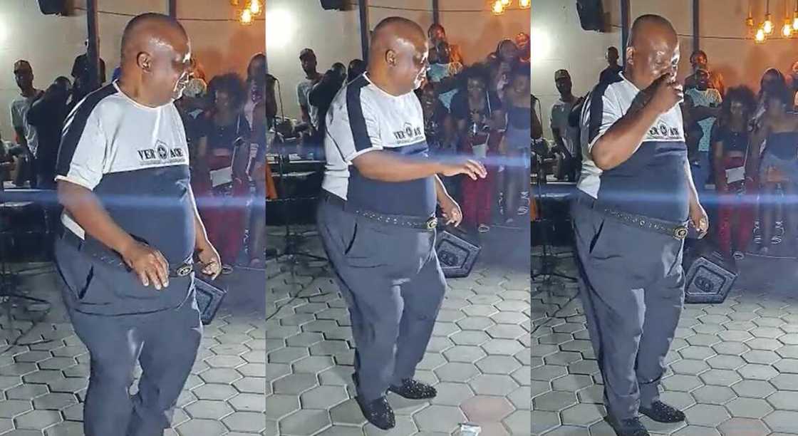 Photos of an old man dancing for young people. Photos of an old man dancing for young people.