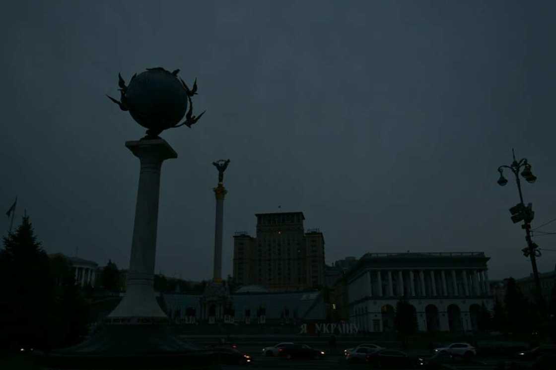 Kyiv's Independence Square during a rolling blackout affecting parts of the Ukrainian capital on October 24, 2022