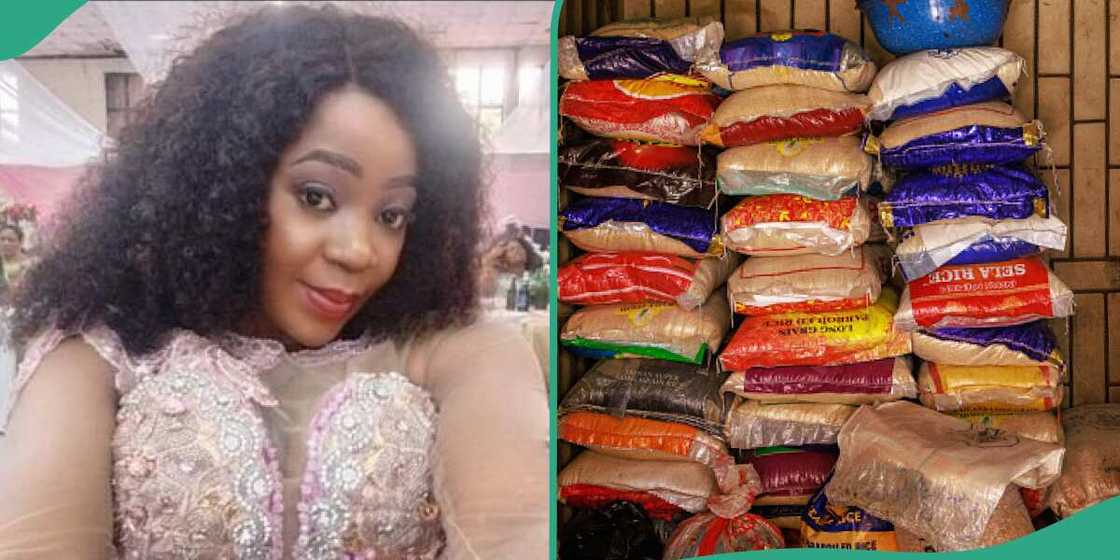 Woman buys rice for N90,000. Woman buys rice for N90,000.