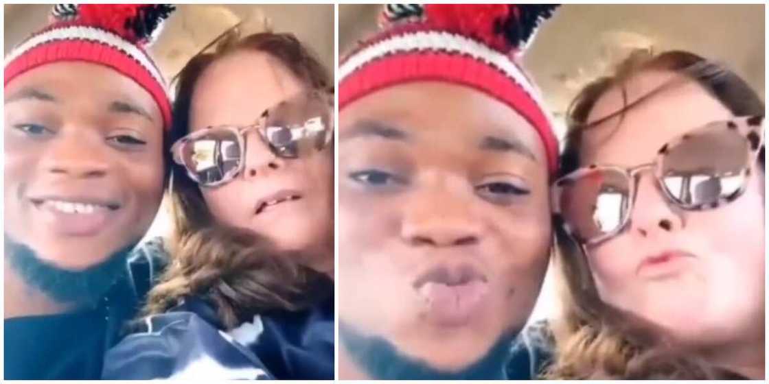 Many react as Oyinbo lady flies into the country to met her Nigerian sweetheart Many react as Oyinbo lady flies into the country to met her Nigerian sweetheart