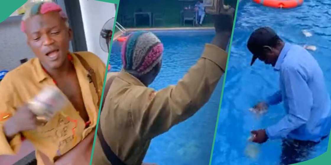 Portable throws money inside Swimming pool, Fans rush Portable's money inside the pool