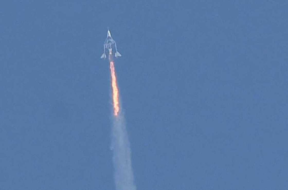 The Virgin Galactic SpaceShipTwo space plane Unity and mothership separate as they fly way above Spaceport America, near Truth and Consequences, New Mexico in July 2021 The Virgin Galactic SpaceShipTwo space plane Unity and mothership separate as they fly way above Spaceport America, near Truth and Consequences, New Mexico in July 2021