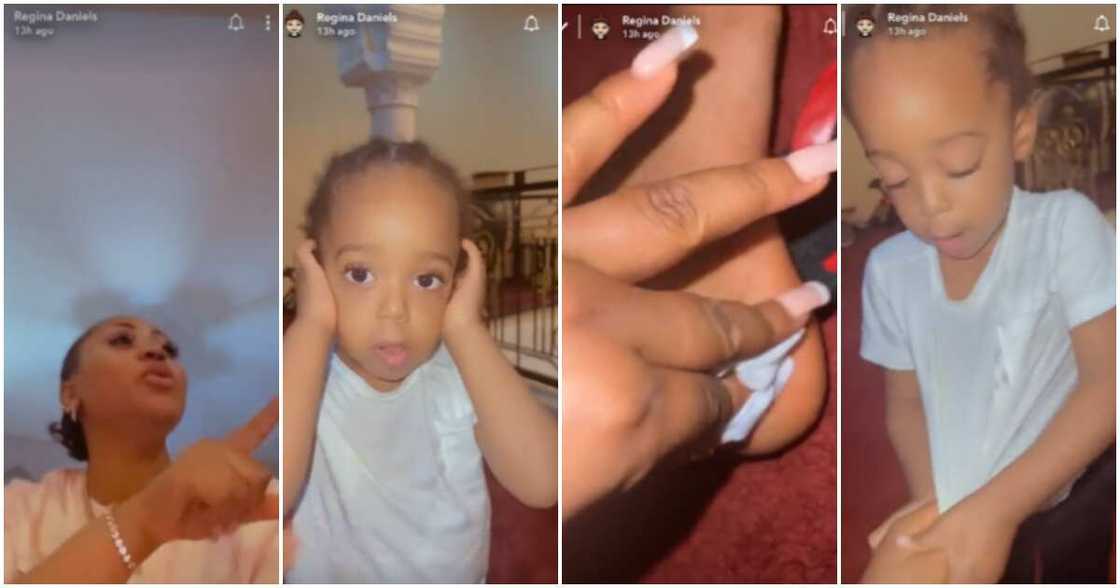 Regina Daniels son breaks plate.