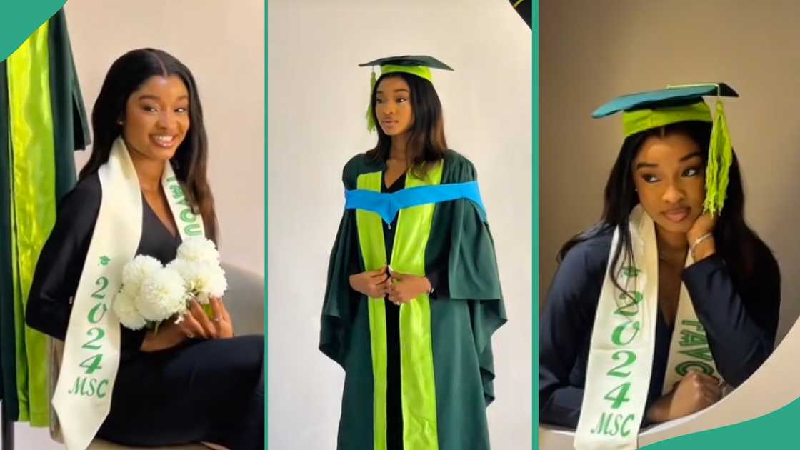 Lady graduates with multiple degrees.