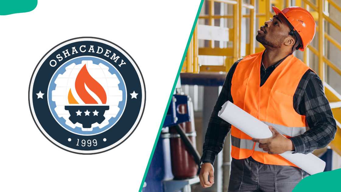 OSHAcademy's logo and a construction worker looking up OSHAcademy's logo and a construction worker looking up