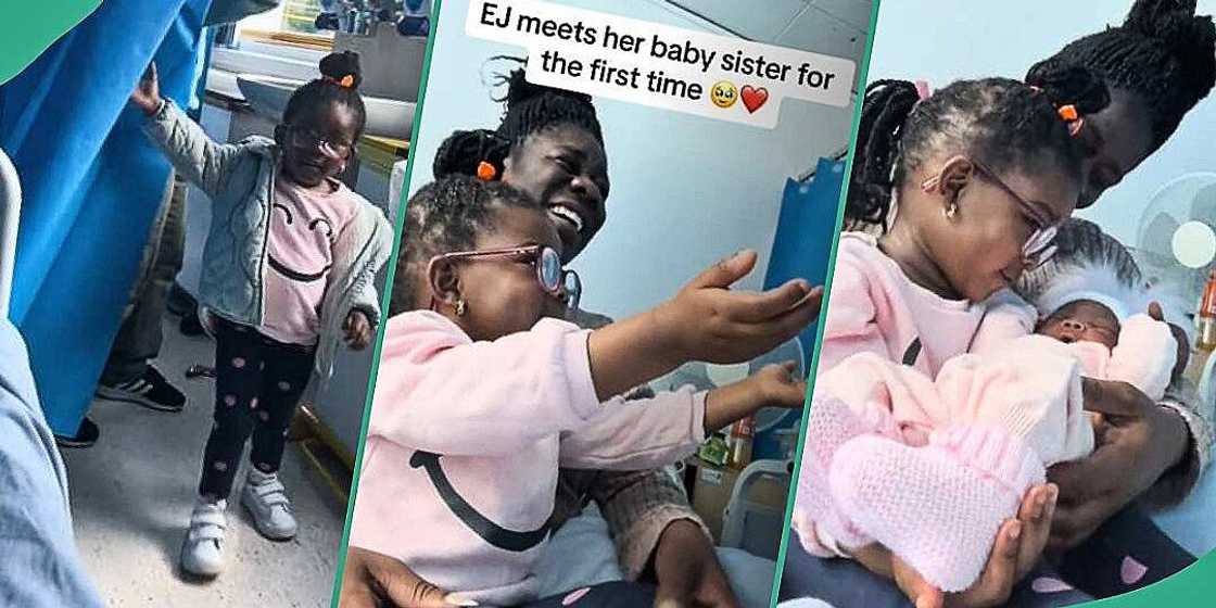 Watch video of little girl's reaction after seeing her baby sister for the first time
