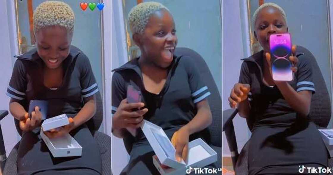 An 11-year-old girl flaunts her iPhone 14 An 11-year-old girl flaunts her iPhone 14