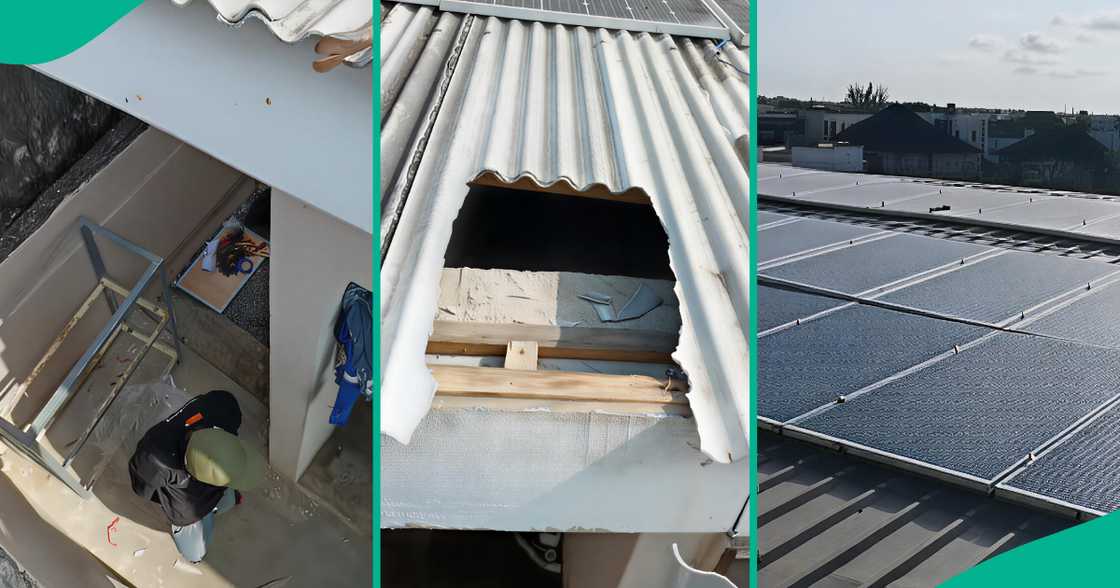Solar panels on roof/Breaking roof during panels installation. Solar panels on roof/Breaking roof during panels installation.