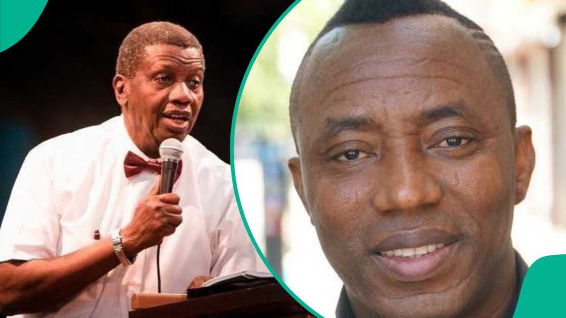 Omoyele Sowore meets Pastor Enoch Adeboye during a church service in Lagos.