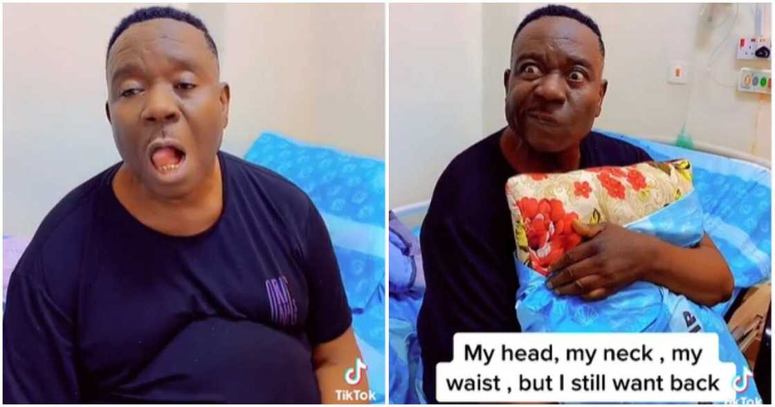 Actor Mr Ibu joins hilarious TikTok challenge in the hospital.