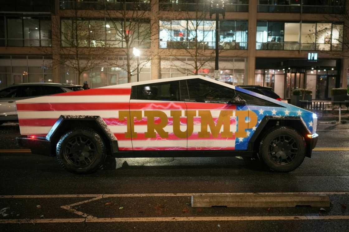 A Trump-adorned Tesla Cybertruck shown earlier this month on the eve of US President Donald Trump's inauguration