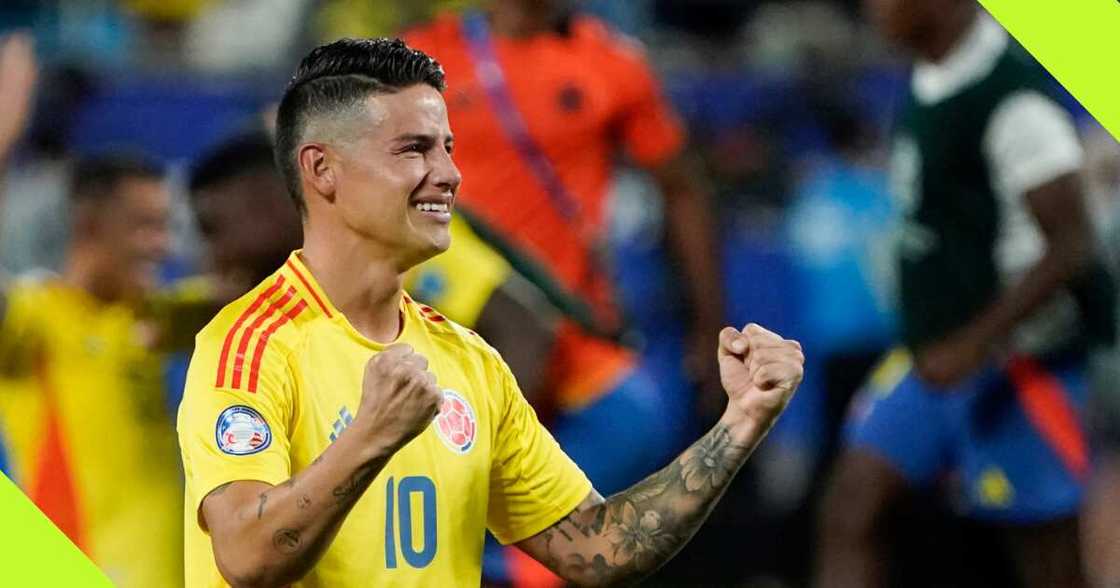 James Rodriguez celebrates a goal.