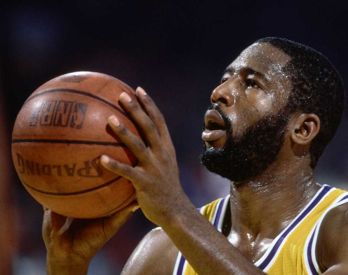 James Worthy prepares to shoot a free throw