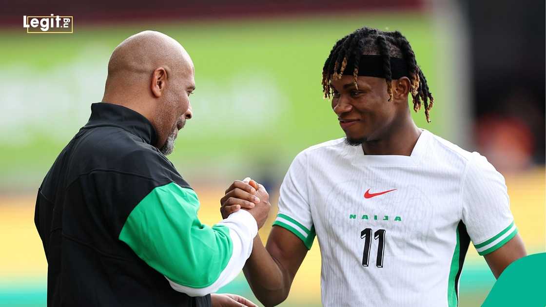 Eric Chelle, Samuel Chukwueze, 2025 Unity Cup, Jamaica, Nigeria, Gtech Community Stadium, Brentford, England. Eric Chelle, Samuel Chukwueze, 2025 Unity Cup, Jamaica, Nigeria, Gtech Community Stadium, Brentford, England.