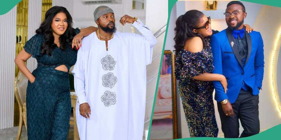 Toyin Abraham praises her husband Kolawole Ajeyemi in public. Toyin Abraham praises her husband Kolawole Ajeyemi in public.