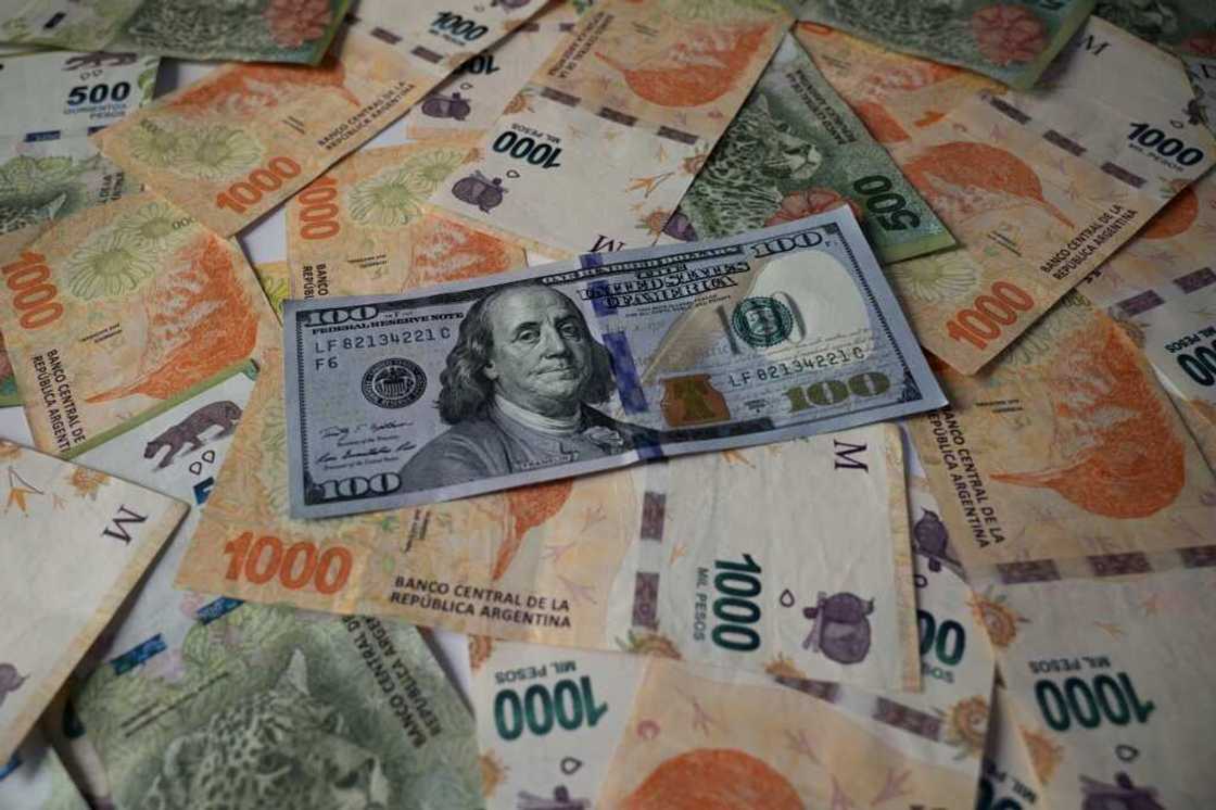 The Banco Nacion state bank showed the peso trading at 365.50 to the dollar, up from 298.50 on Friday The Banco Nacion state bank showed the peso trading at 365.50 to the dollar, up from 298.50 on Friday