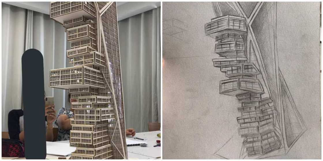 Young lady makes beautiful hand sketch of a skyscraper model, photo goes viral, many ask how he did it