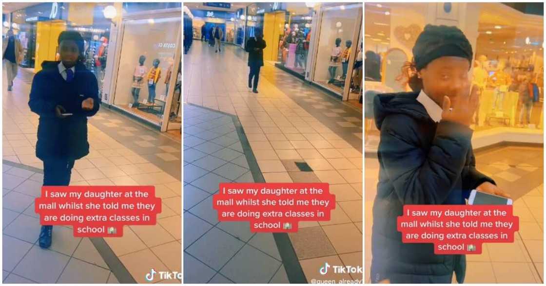 Mum catches daughter, mall, school, shocked woman Mum catches daughter, mall, school, shocked woman