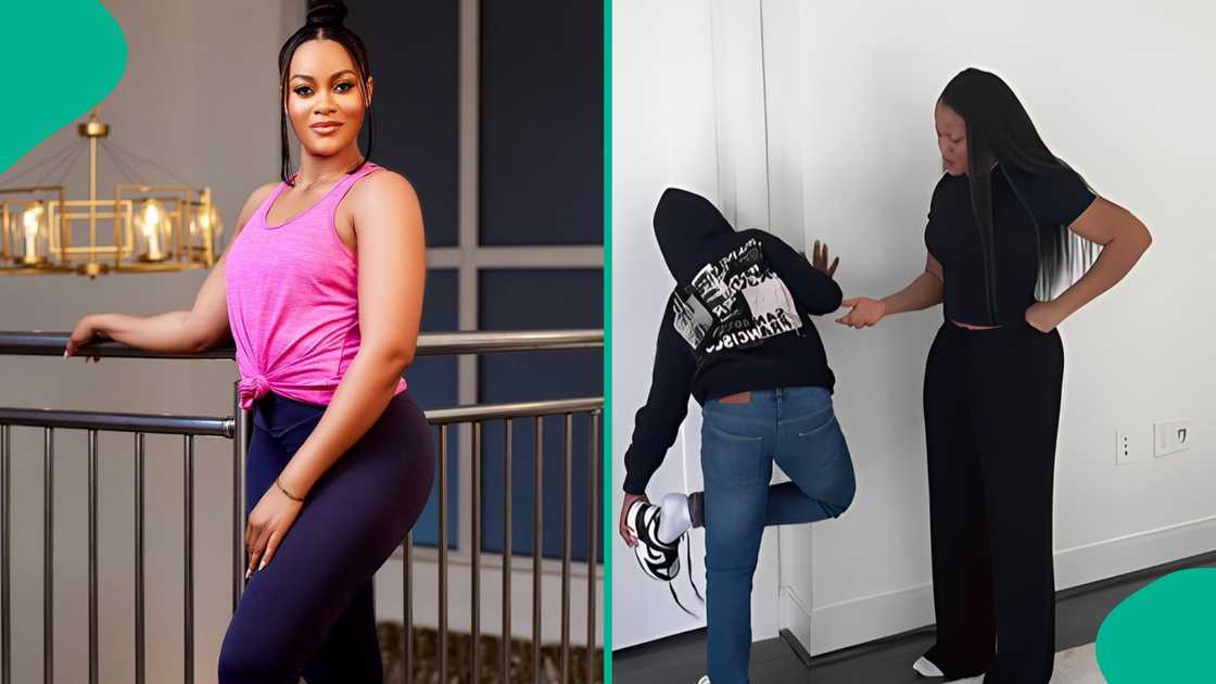 Damilola Adegbite tackles her son for wearing her shoes Damilola Adegbite tackles her son for wearing her shoes