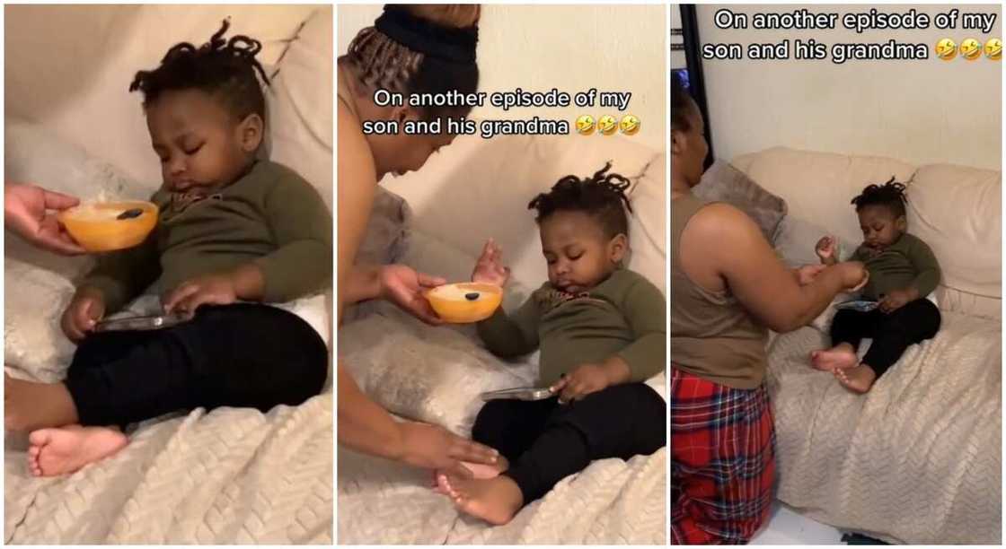 Photos of a grandmum feeding her grandchild. Photos of a grandmum feeding her grandchild.