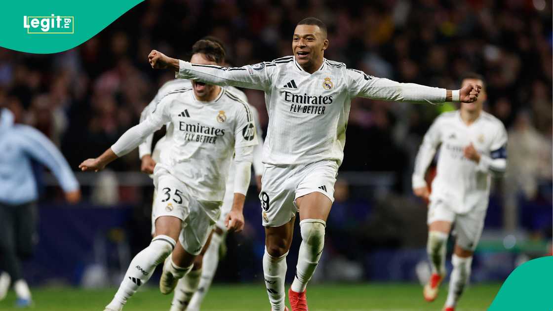 Kylian Mbappe, Real Madrid, Atletico Madrid, Riyadh Air Metropolitano, Madrid, Spain, UEFA Champions League. Kylian Mbappe, Real Madrid, Atletico Madrid, Riyadh Air Metropolitano, Madrid, Spain, UEFA Champions League.