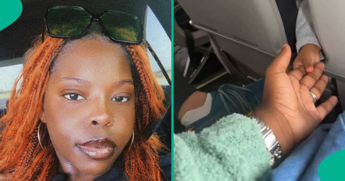 Lady shows what baby did to her while on flight in X post. Lady shows what baby did to her while on flight in X post.