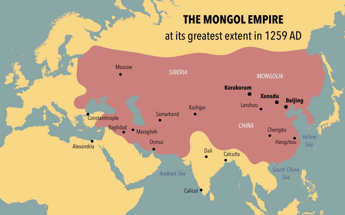 Map of the Mongol empire at its greatest extent in 1259 AD Map of the Mongol empire at its greatest extent in 1259 AD