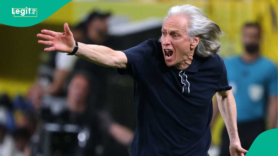 Jorge Jesus shouts during the Saudi Pro League football match between Al-Nassr and Damac. Photo by Fayez NURELDINE