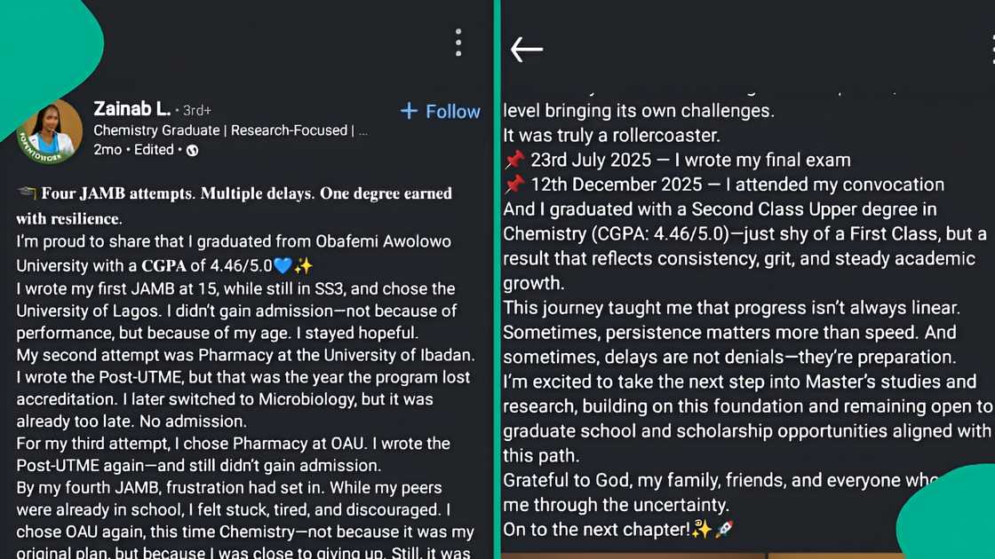 Lady denied admission by UNILAG and UI celebrates graduation from OAU