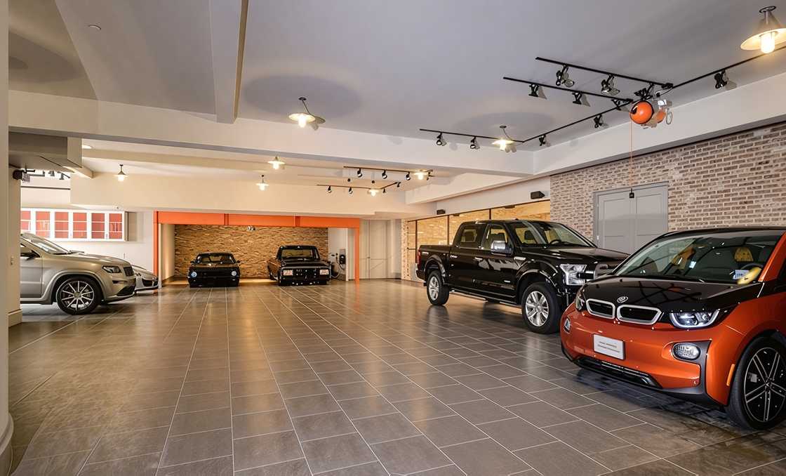 Jordan Spieth's indoor garage with five cars. Jordan Spieth's indoor garage with five cars.