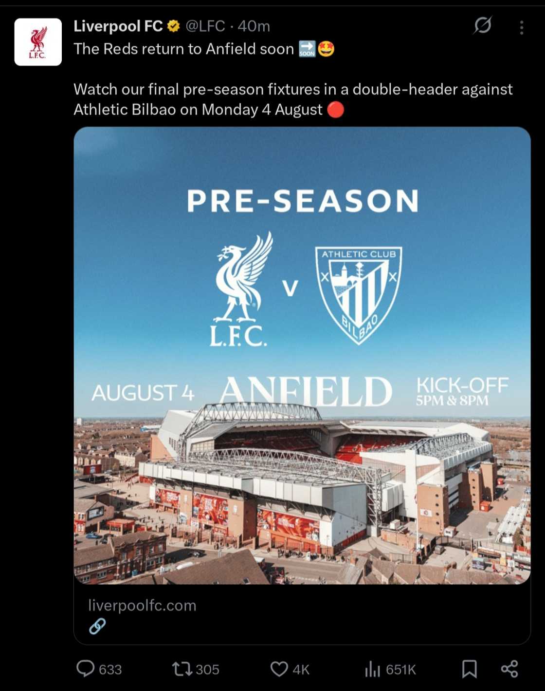 Liverpool, Athletic Bilbao, Anfield, Merseyside, England, Pre-season. Liverpool, Athletic Bilbao, Anfield, Merseyside, England, Pre-season.