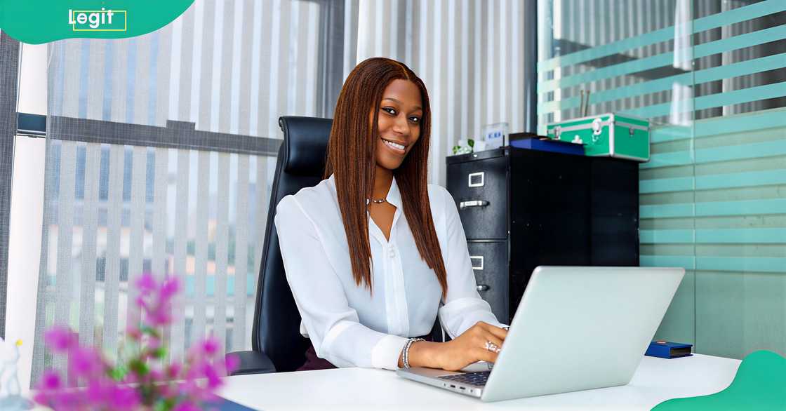 A woman working in an office environment